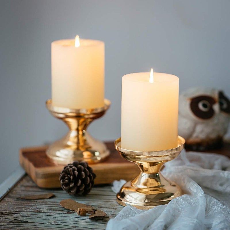 NUPTIO Gold Candle Holders for Wedding: 2 Pcs Pillar Candleholder Pedestal Stand Small Round Metal Votive Candlestick Holder for Dining Table Living Room Fireplace Mantel Decor - Image 1